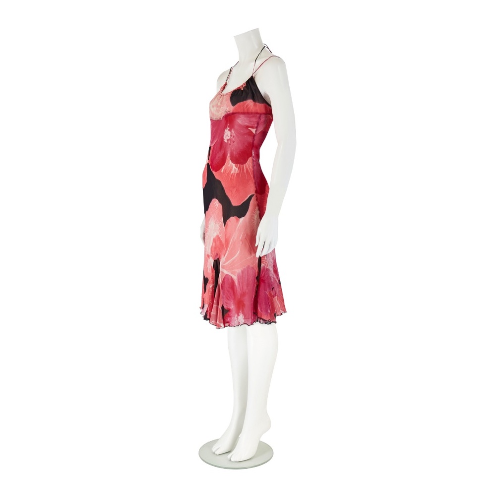 Blumarine S/S 2002 Pink & Black Hibiscus Floral Silk Dress - Picture 3 of 6